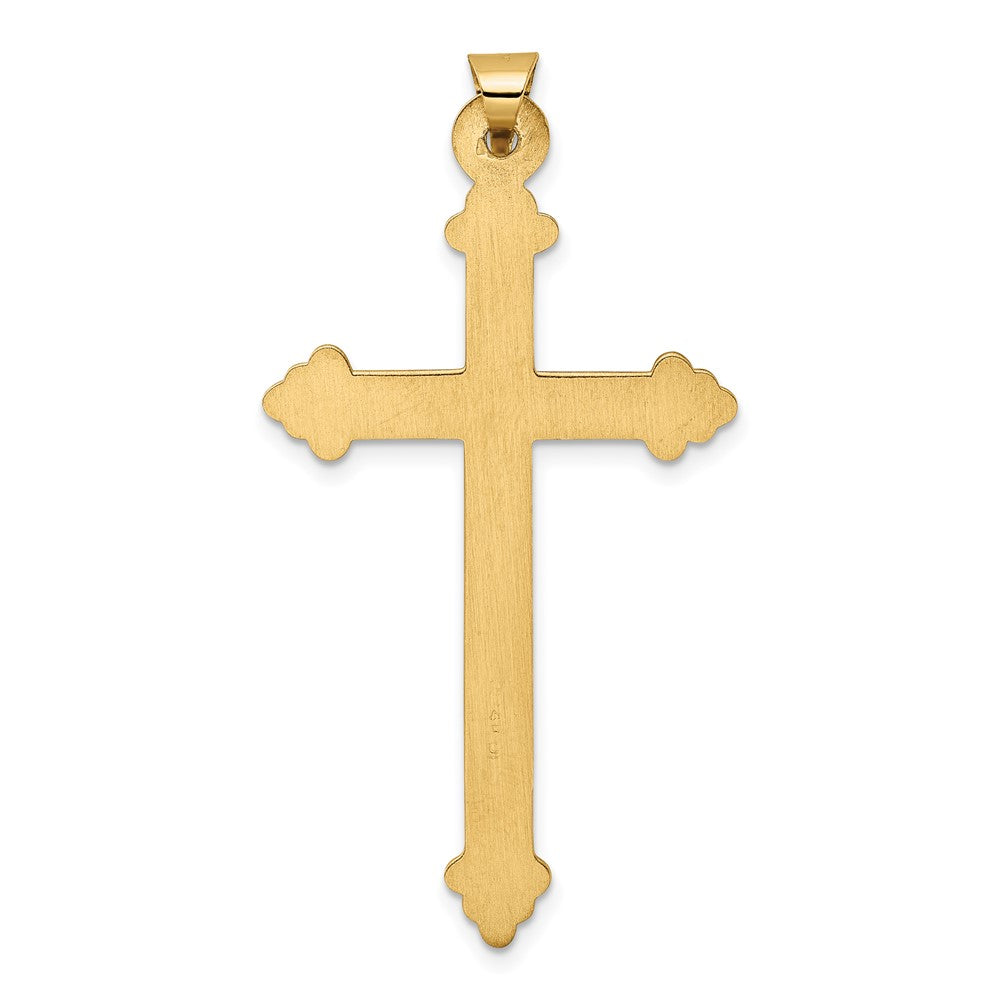 14k Polished and Textured Hollow Hearts Cross Pendant