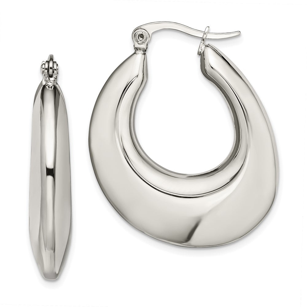 Stainless Steel Polished Teardrop Hollow Hoop Earrings