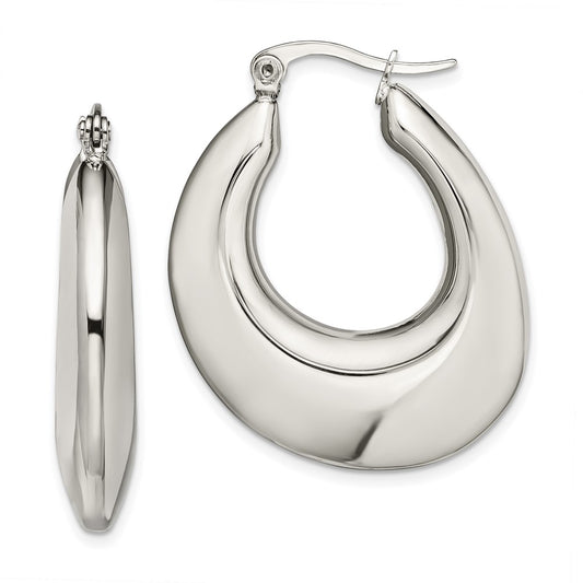 Stainless Steel Polished Teardrop Hollow Hoop Earrings