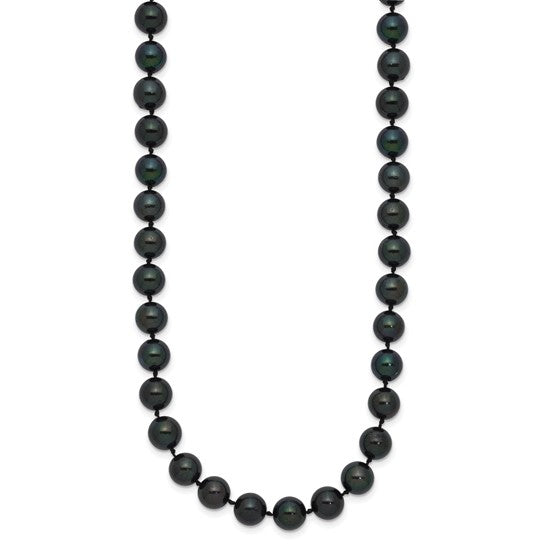 14k White Gold 7-8mm Black Round Akoya Saltwater Cultured Pearl 16 inch Necklace