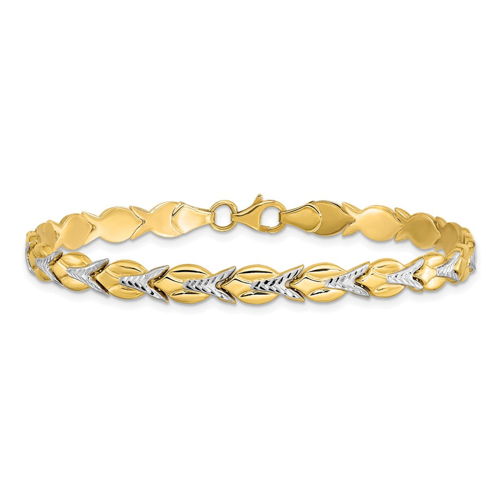 10k w/White Rhodium Polished/Diamond-cut Bracelet 7.5  inches