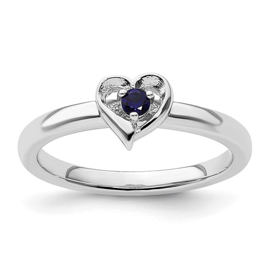 Sterling Silver Stackable Expressions Created Sapphire Heart Ring Size -10