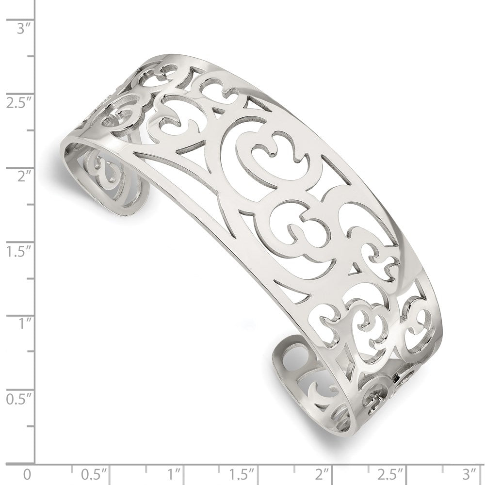 Stainless Steel Polished Fancy Cuff Bracelet 7 inches