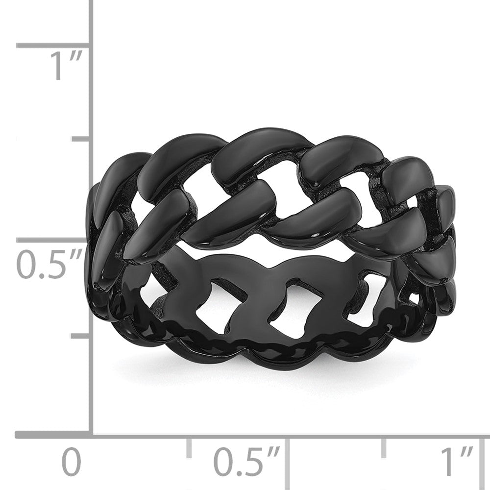 Chisel Stainless Steel Polished Black IP-plated 8mm Curb Link Band Size - 12