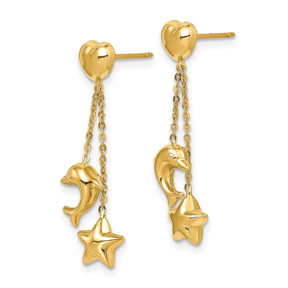 14k Madi K Heart, Star & Dolphin Dangle Post Earrings