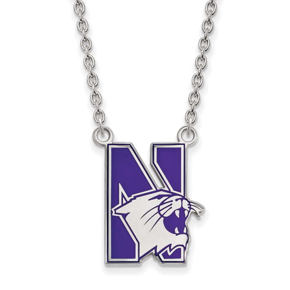 LogoArt Sterling Silver Northwestern University Large Enamel Pendant Necklace Female Adult