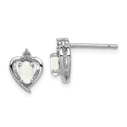 Sterling Silver Rhodium-plated Created Opal & Diam. Earrings