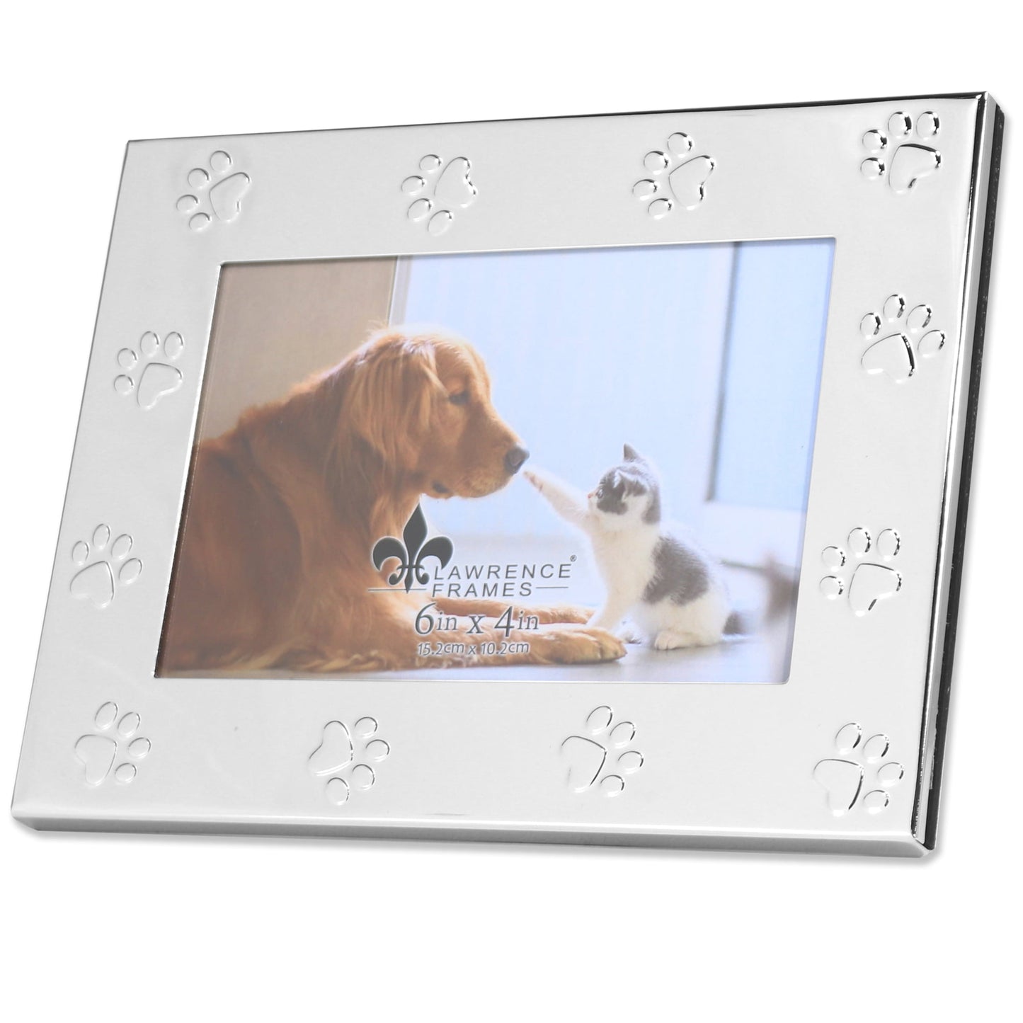 4x6 Silver Metal Dog or Cat Picture Frame - Paw Print Pet Design