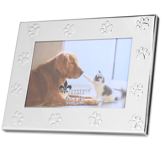 4x6 Silver Metal Dog or Cat Picture Frame - Paw Print Pet Design