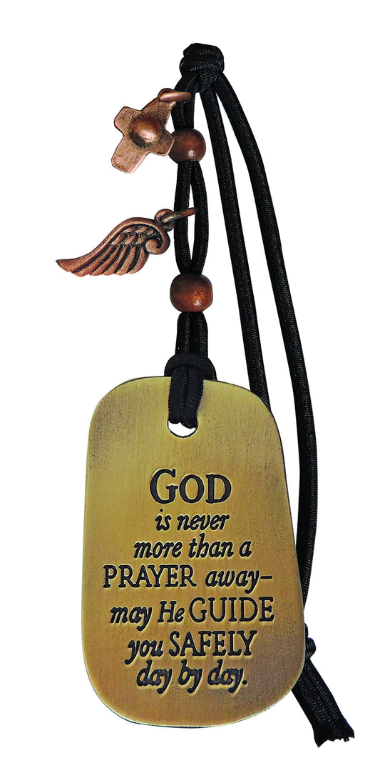 Cathedral Art Prayer Away Tag Car Charm W/So Cross & Wing On Black Cord, Multi