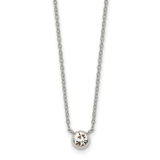 Stainless Steel Polished w/Clear Glass 16in w/2in ext. Necklace