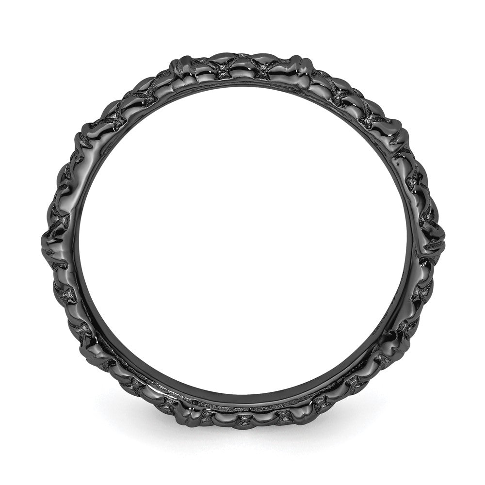Sterling Silver Stackable Expressions Black-plated Cable Ring Size -6