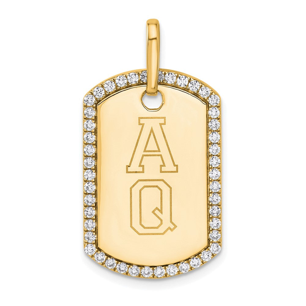 14k Yellow Gold Personalized Diamond Dog Tag Charm