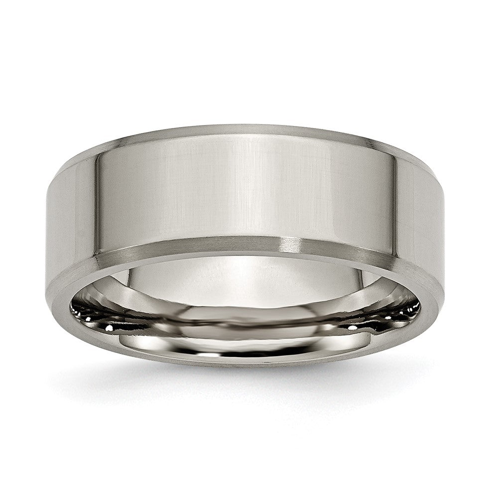 Titanium Brushed and Polished 8mm Beveled Edge Band Size - 9.5