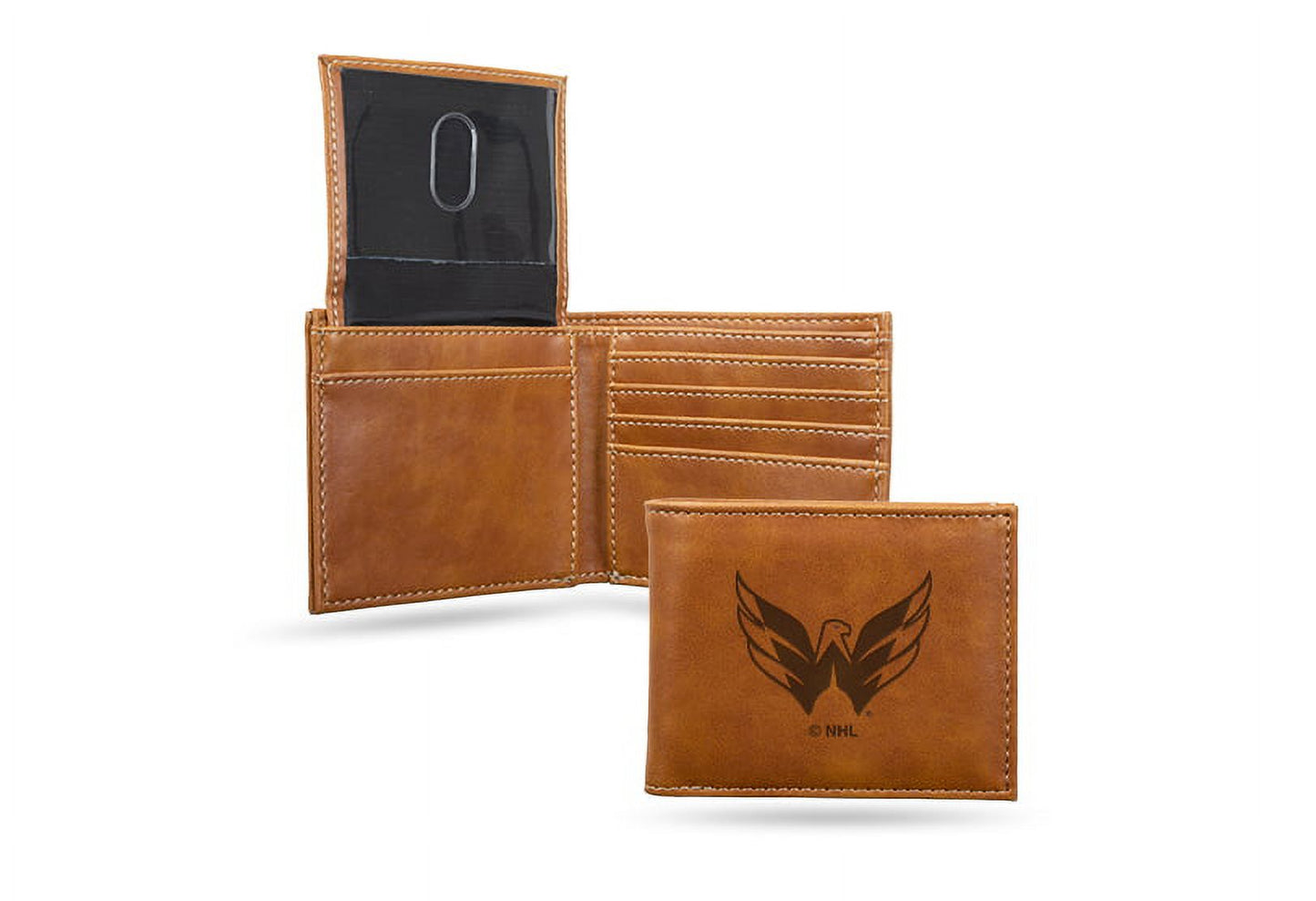 NHL Washington Capitals Brown Faux Leather Bi-fold Wallet with 4 Card Slots and Flip-up ID Window QGC7375