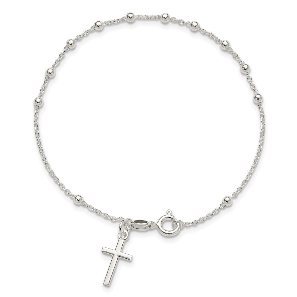 Sterling Silver Beaded Cross Charm Bracelet 7.5 inches