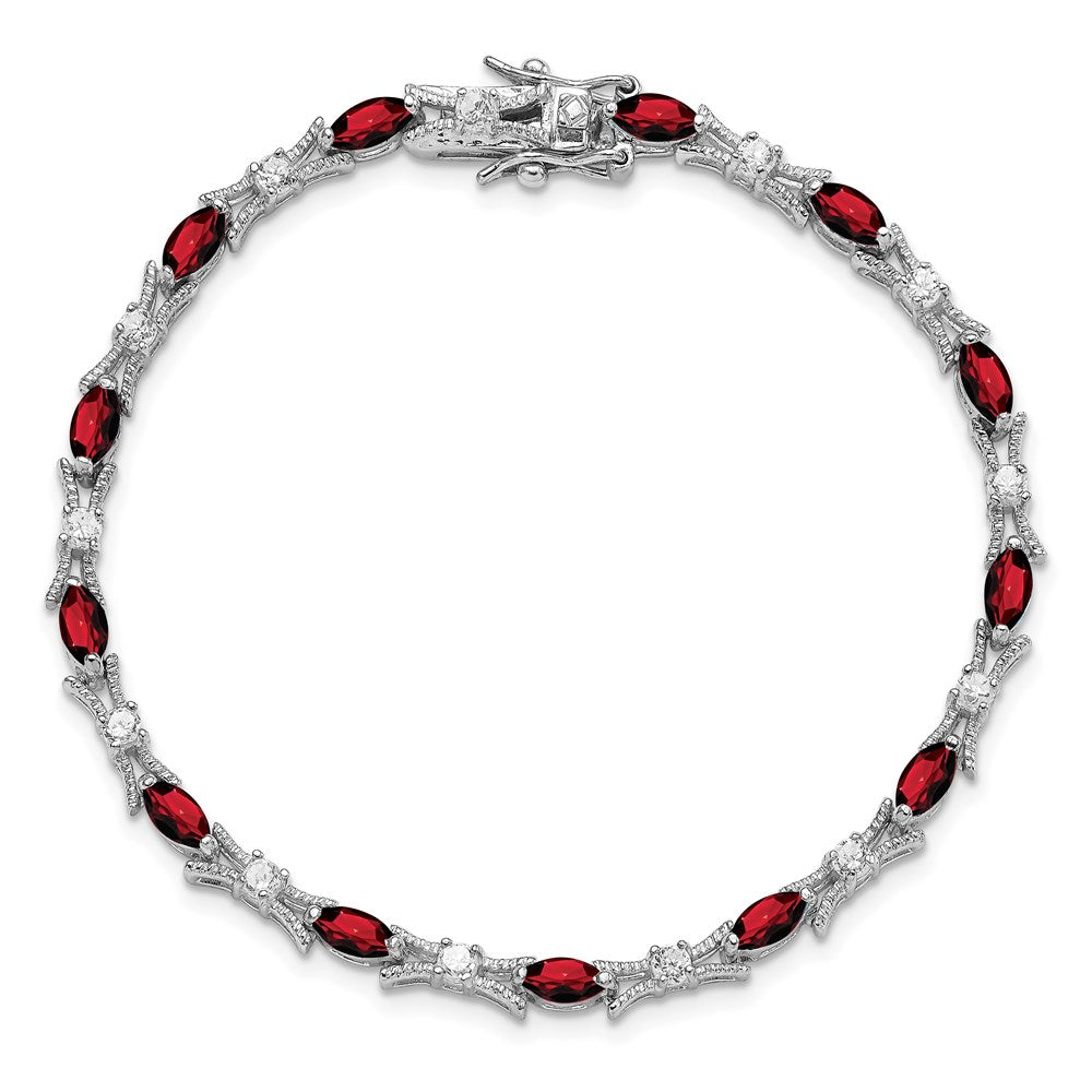 Sterling Silver Rhodium-plated Garnet and CZ Bracelet 7 inches