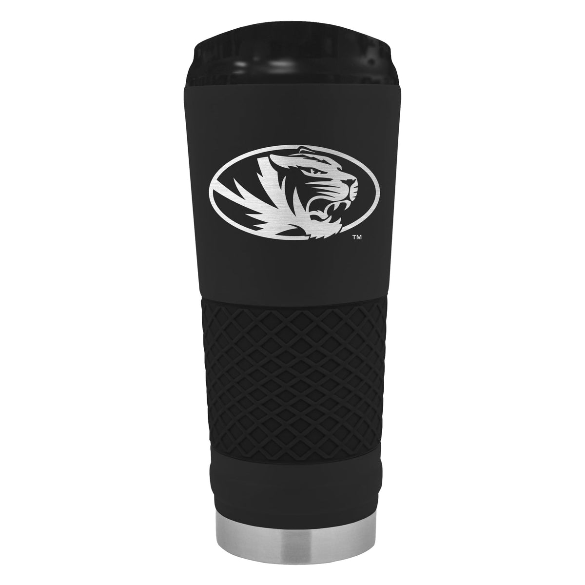 Missouri 24 ounce vacuum insulated stainless steel tumbler in black powder coat and laser etched team logo