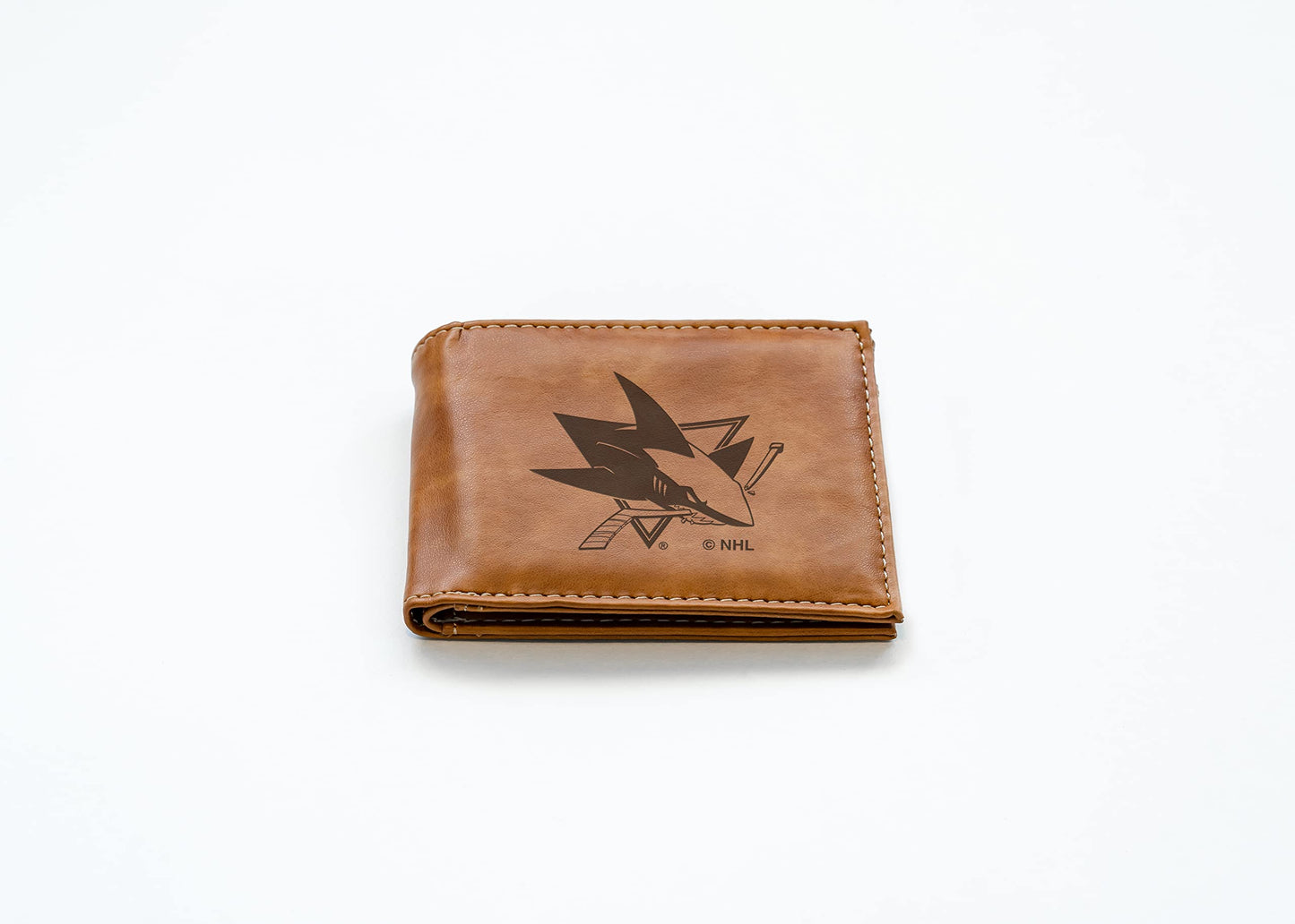 San Jose Hockey Shark's Laser Engraved Brown Billfold Wallet