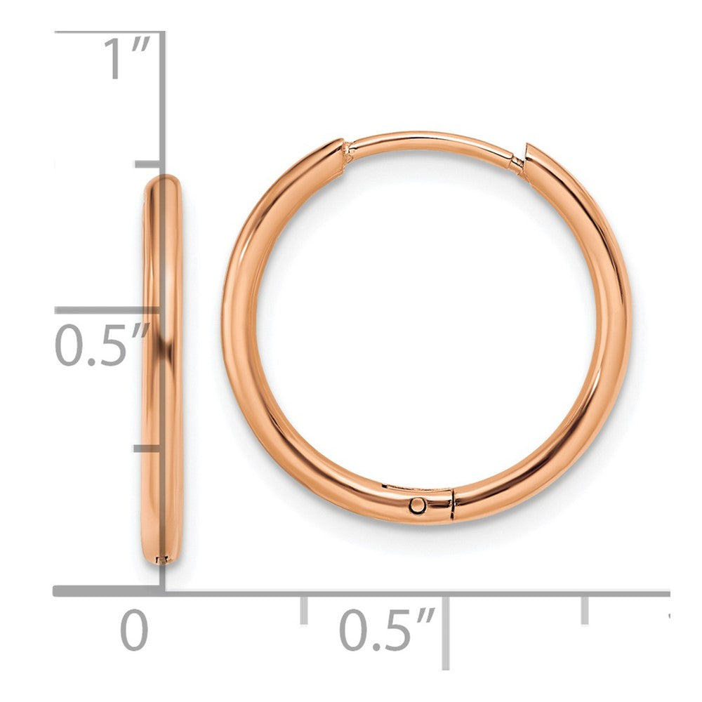 Stainless Steel Polished Rose IP-plated 1.6mm Hinged Hoop Earrings