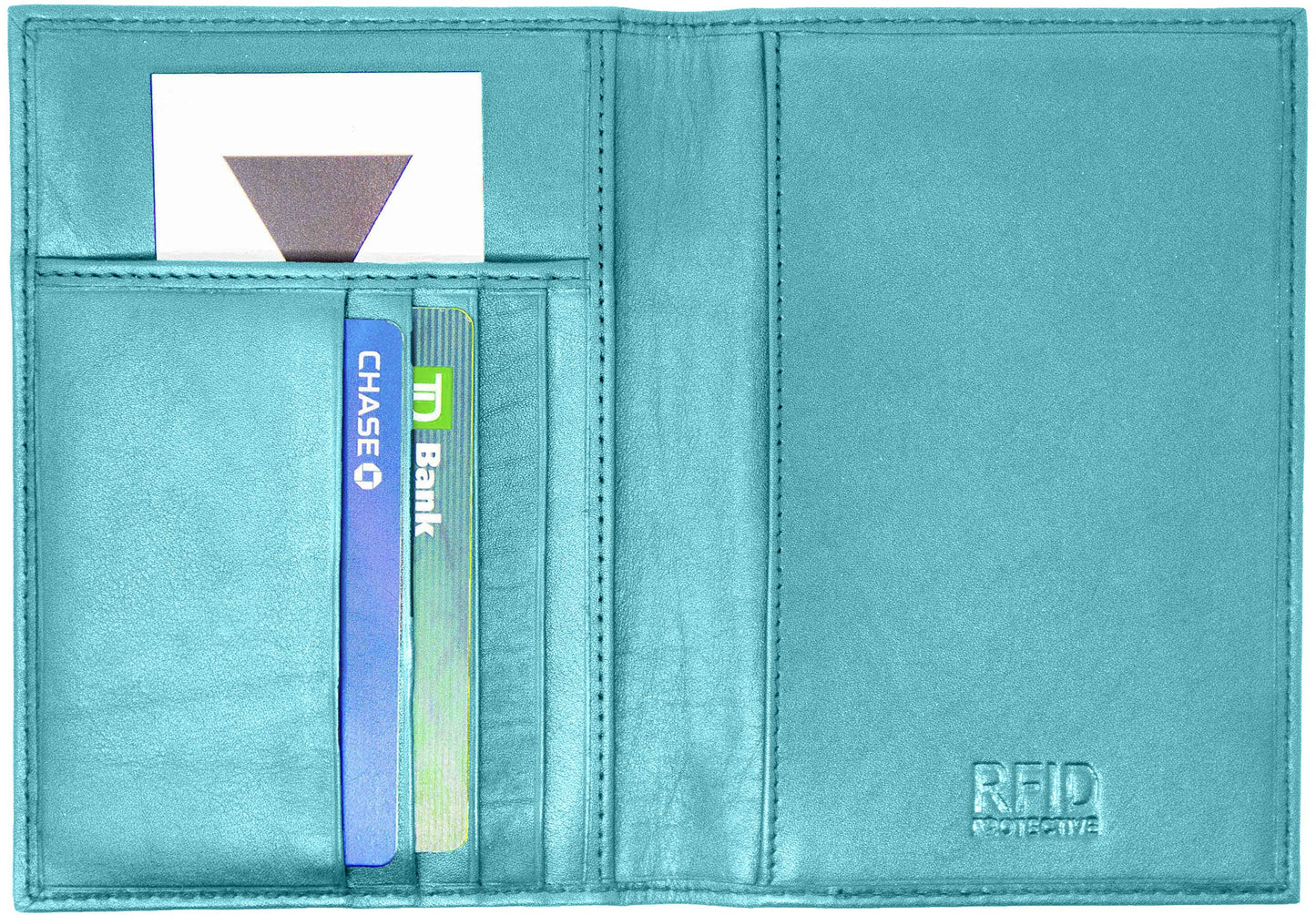 Aqua Genuine Cowhide Leather RFID Blocking Passport Wallet with 3 Interior Slots QGM22561