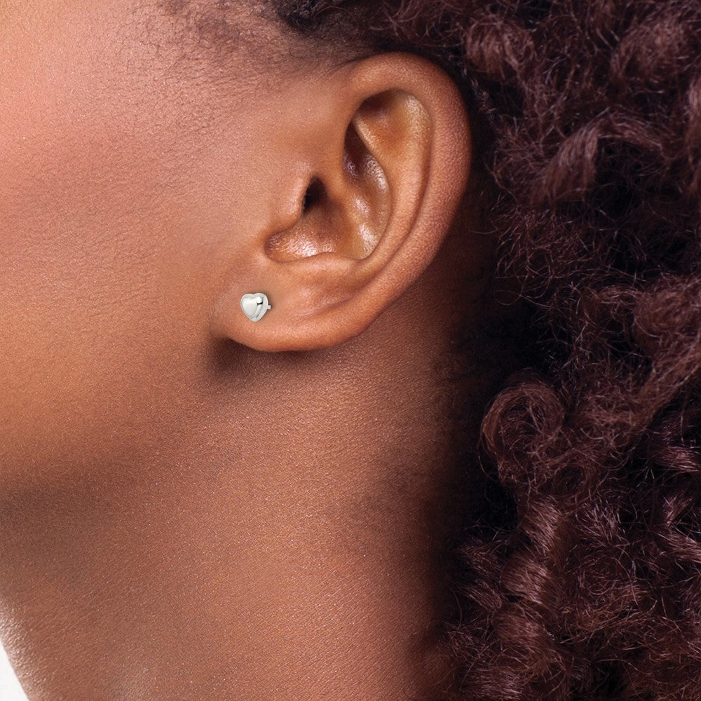 Sterling Silver Polished Puffed Heart Post Earrings
