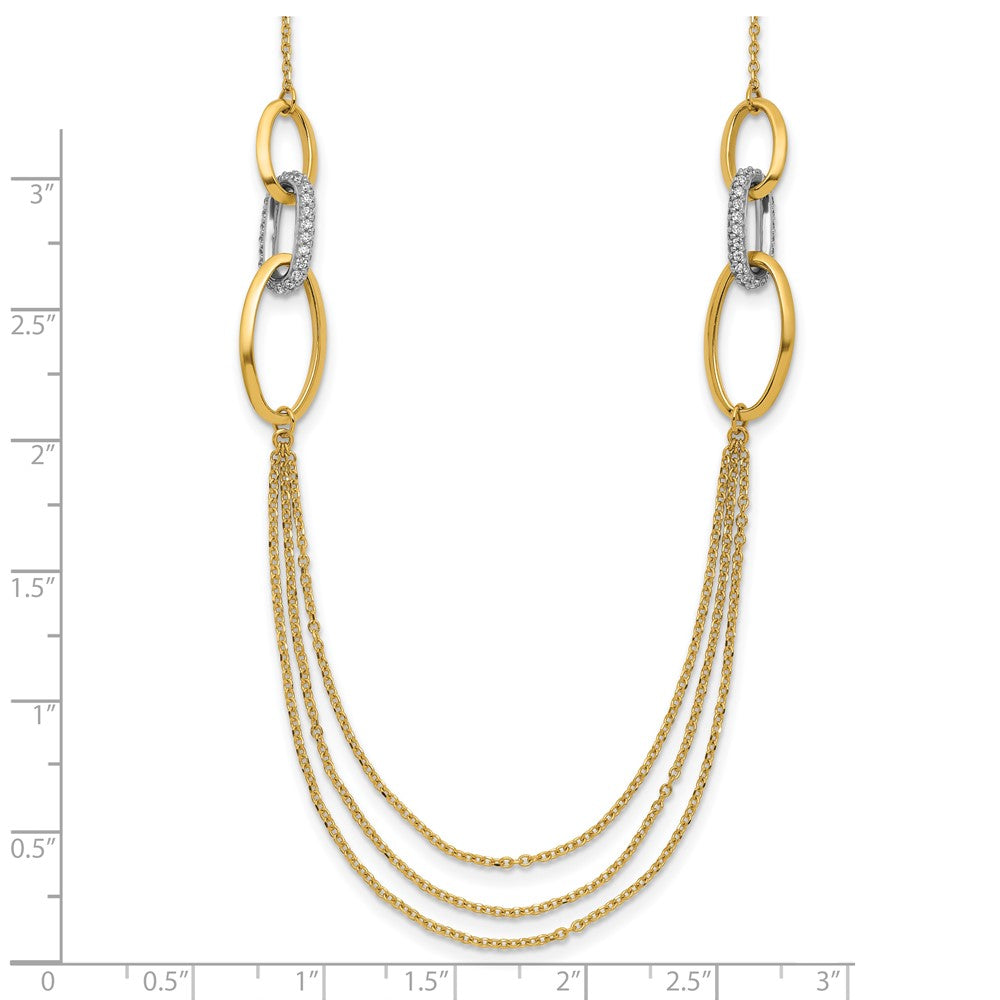 14K Two-tone Polished Fancy CZ Ovals w/1in Ext. Necklace