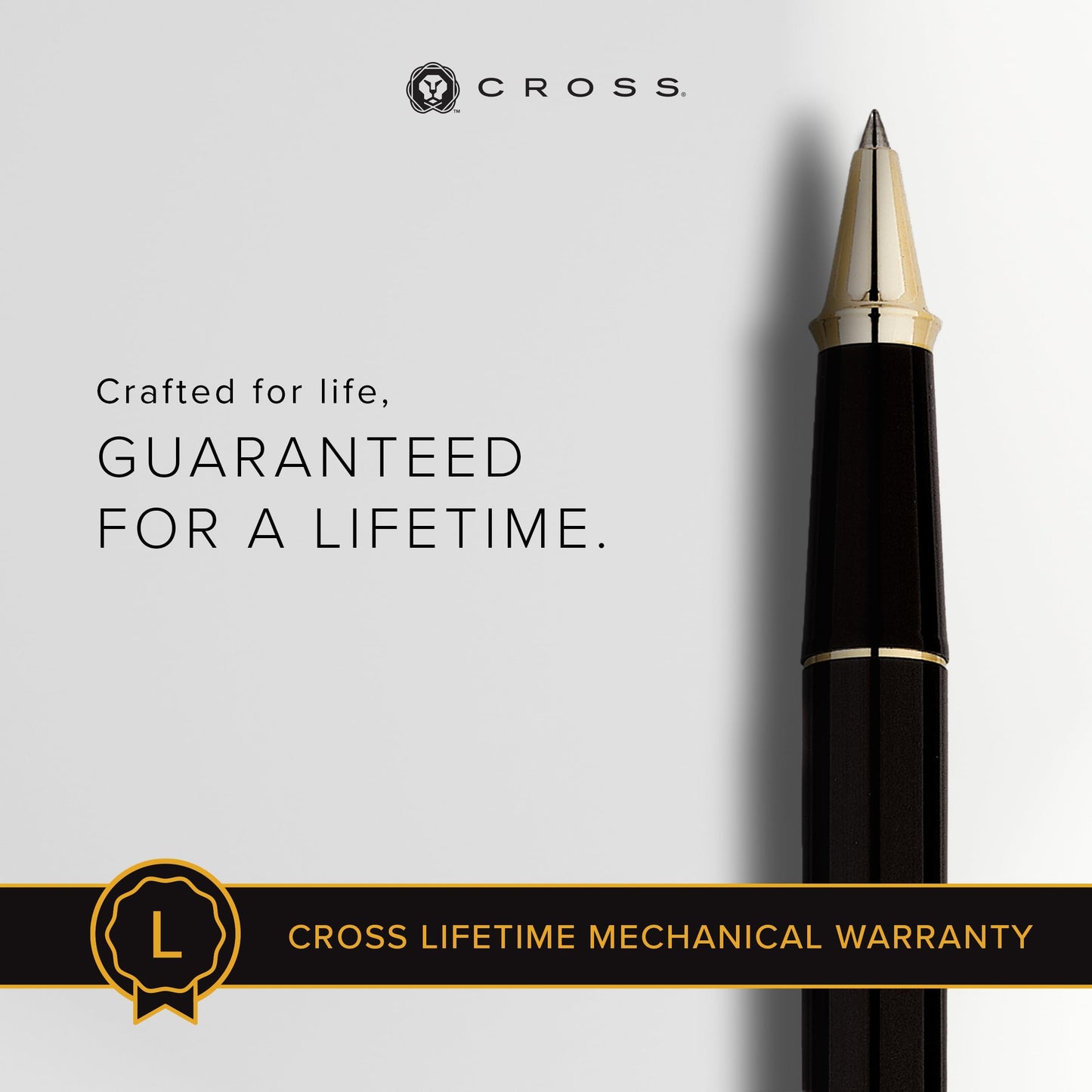 Cross Townsend Refillable Rollerball Pen, 23 Carat Gold-Plated Appointments, Includes Luxury Gift Box - Black Lacquer