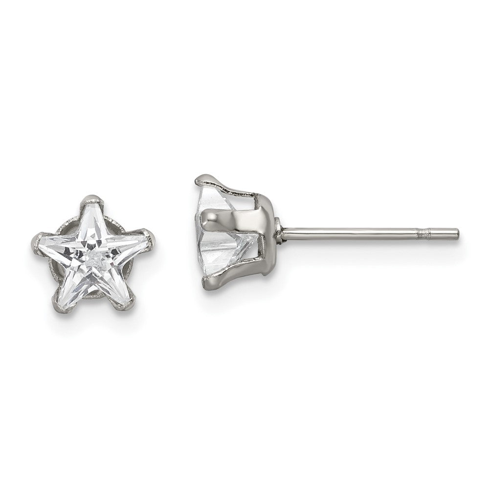 Stainless Steel Polished 6mm Star CZ Stud Post Earrings