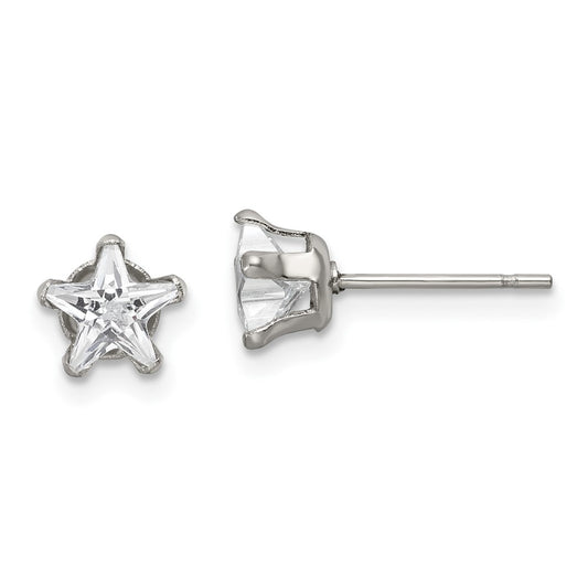 Stainless Steel Polished 6mm Star CZ Stud Post Earrings