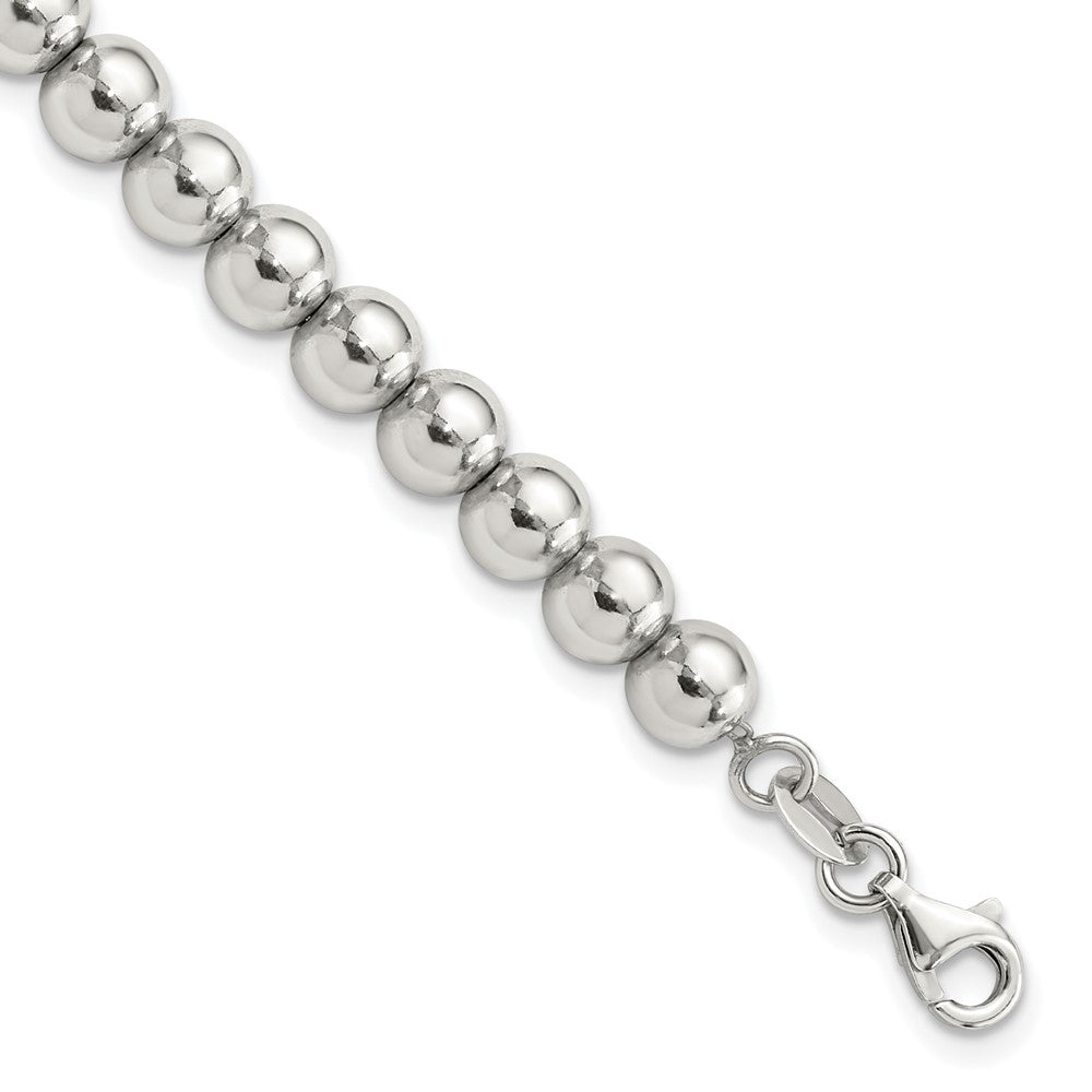 Sterling Silver Rhodium-plated 6mm Beaded 7.5in Bracelet 7.5 inches