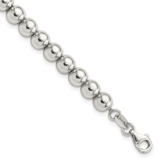 Sterling Silver Rhodium-plated 6mm Beaded 7.5in Bracelet 7.5 inches