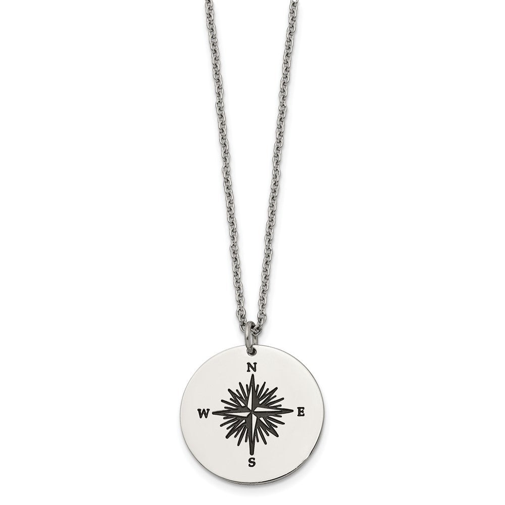 Stainless Steel Polished Enamel ALL WHO WANDER Compass Necklace