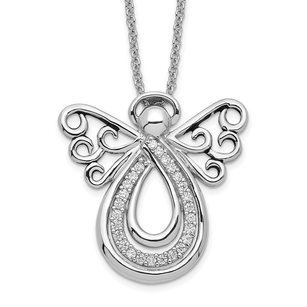 Sentimental Expressions Sterling Silver Rhodium-plated CZ Angel Of Comfort 18in. Necklace 18 Inches
