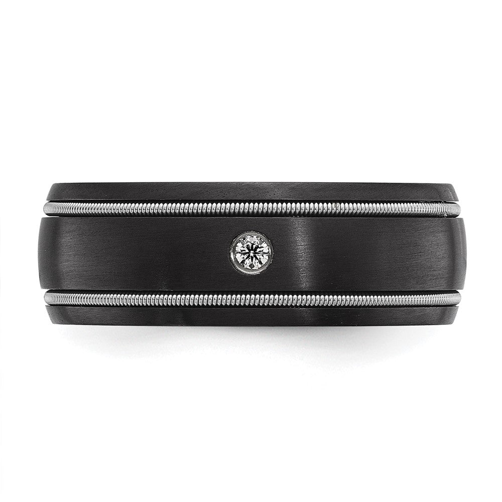 Chisel Black Zirconium Brushed with CZ 8mm Band Size - 12