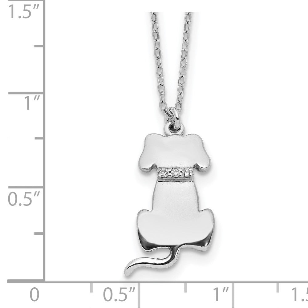 Sterling Silver Rhodium-plated CZ Dog Necklace 15.75 Inches