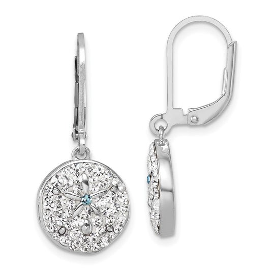 Sterling Silver Rhodium-Plated Polished White Crystal Sand Dollar Dangle Earrings