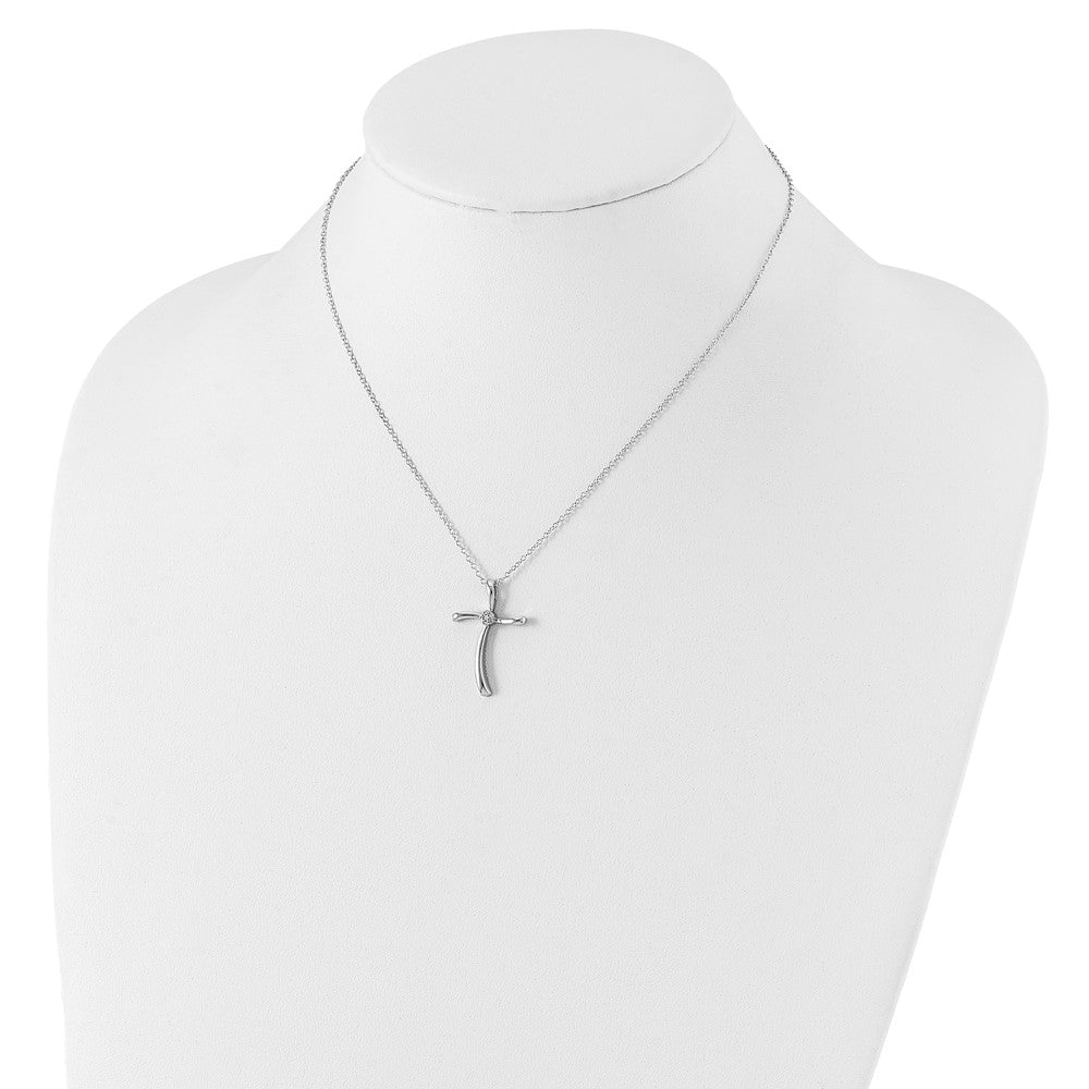 Sterling Silver Rhodium-plated Diamond Cross Necklace 16 Inches