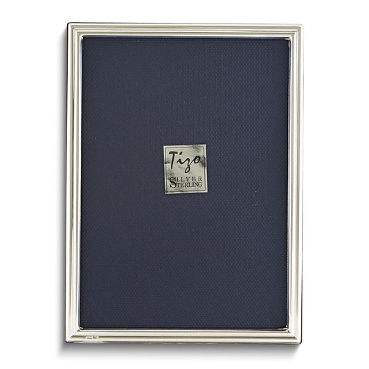 925 Sterling Silver Tarnish Resistant Narrow Grooved 7.5x9.5 Photo Frame with Finished Wood Back