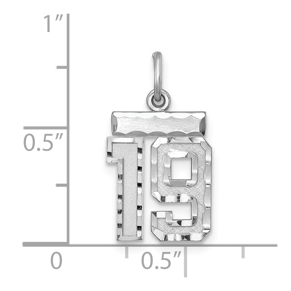 Sterling Silver Rhodium-plated Diamond-cut #19 Charm