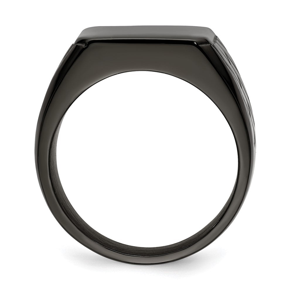 Stainless Steel Polished Black IP-plated Brick Design Signet Ring Size - 11