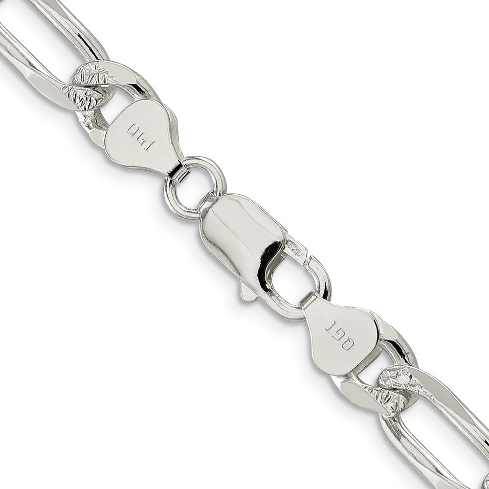 Sterling Silver 8mm Pav‚ Flat Figaro Chain 24 Inches