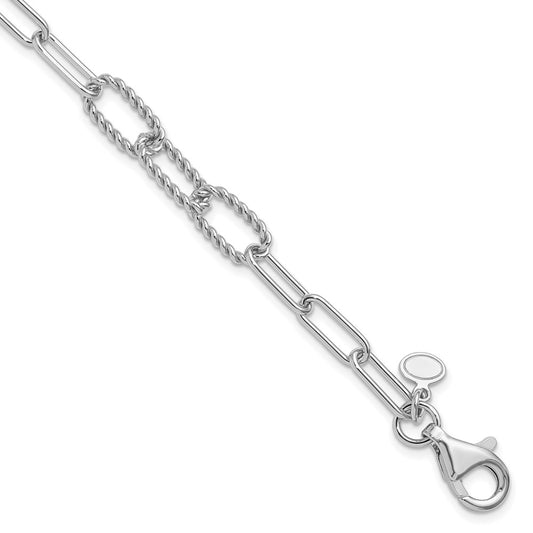 Sterling Silver RH-plated Polished/Textured Fancy Link Bracelet 7.5  inches