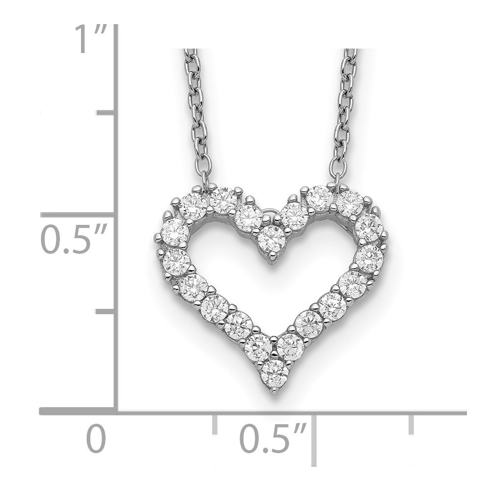 Sterling Silver Rhodium-plated CZ Open Heart 16 inch Necklace with 2 inch extension 16 Inches