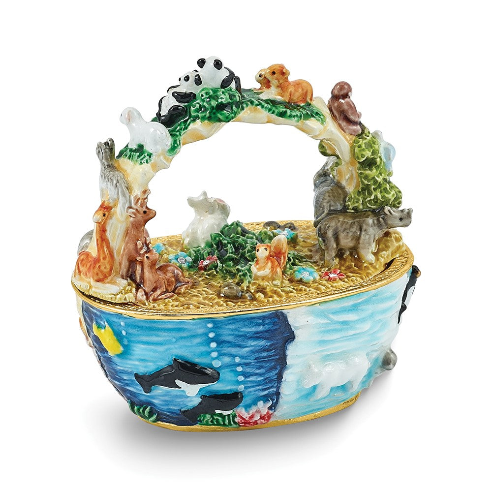 Luxury Giftware by Jere Bejeweled TWO BY TWO Noah's Ark Basket Trinket Box with Matching 18 inch Necklace