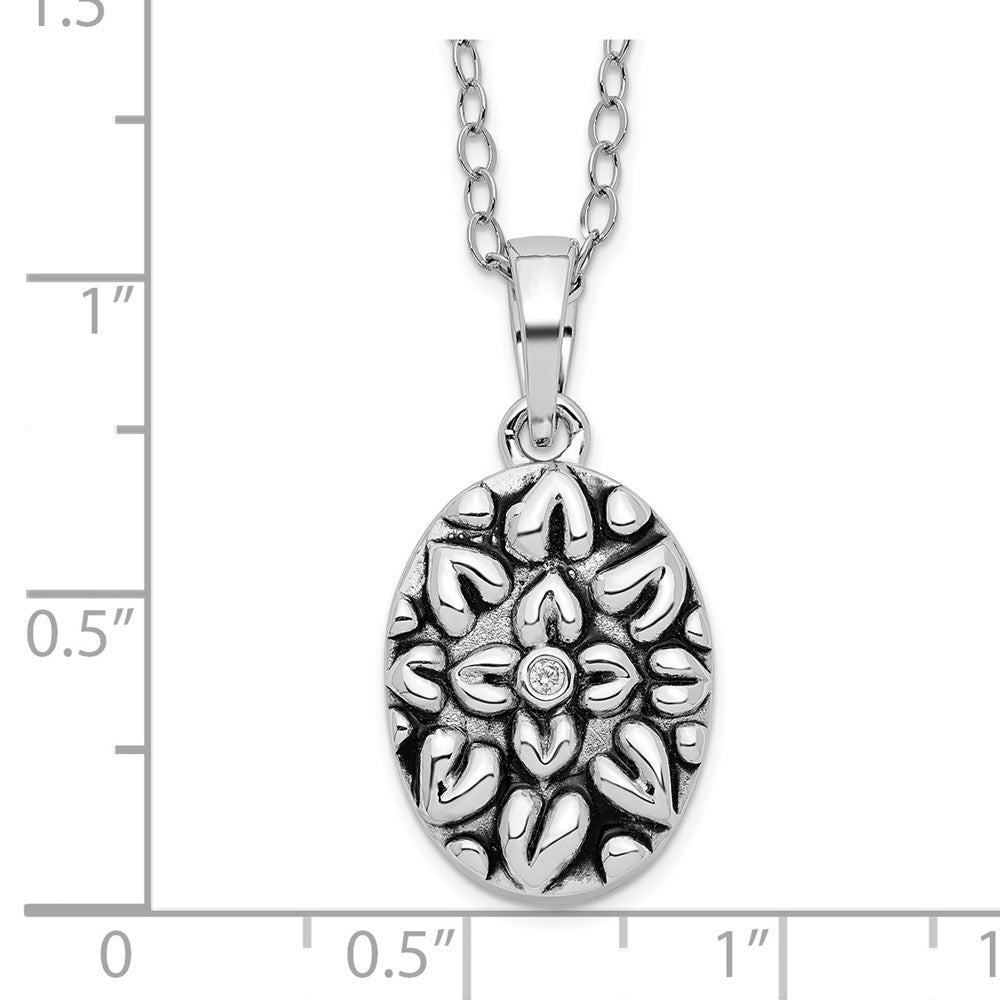Sentimental Expressions Sterling Silver Rhodium-plated CZ Antiqued Flower Ash Holder 18 Inch Necklace 18 Inches