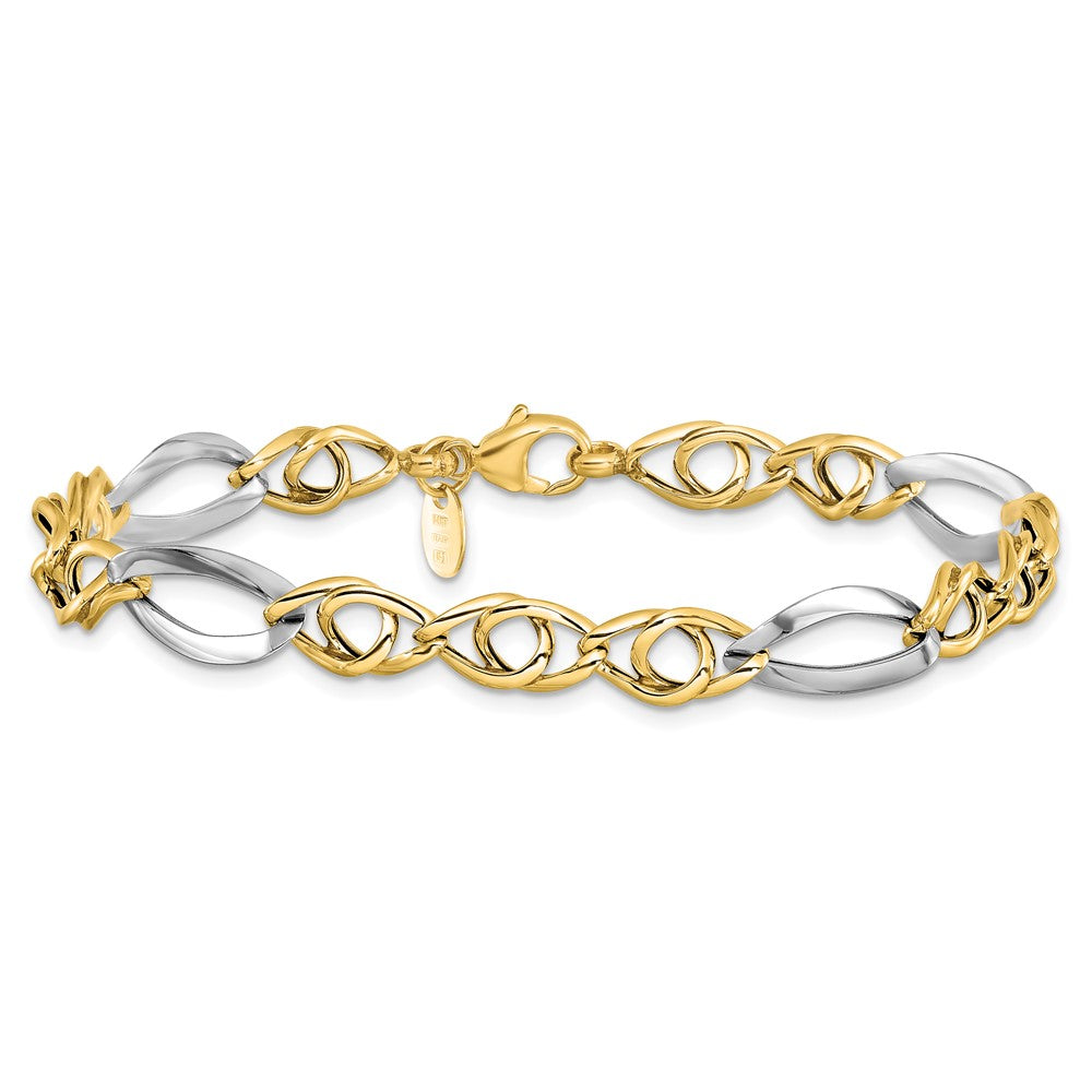 14k Rhodium Fancy Link Bracelet 7.75  inches