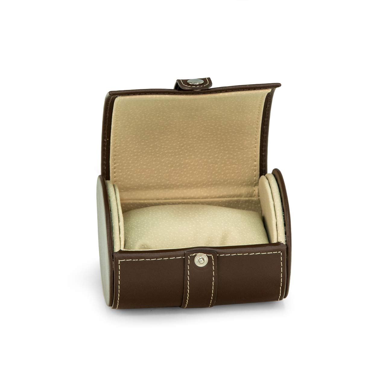 Brown Leather Single Watch Travel Case with Snap Closure