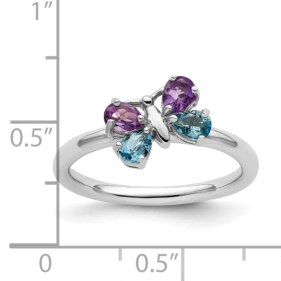 Sterling Silver Stackable Expressions Polished BT & AM Butterfly Ring Size -9