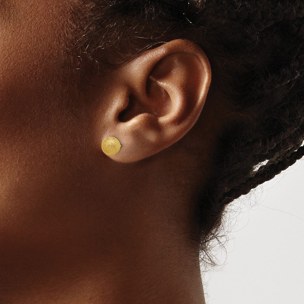 Stainless Steel Polished Laser cut Yellow IP-plated 7mm Ball Post Earrings